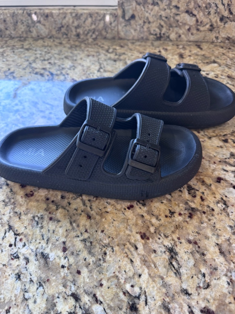 Mia Adjustable Dual-Buckle Slide Sandals - Black